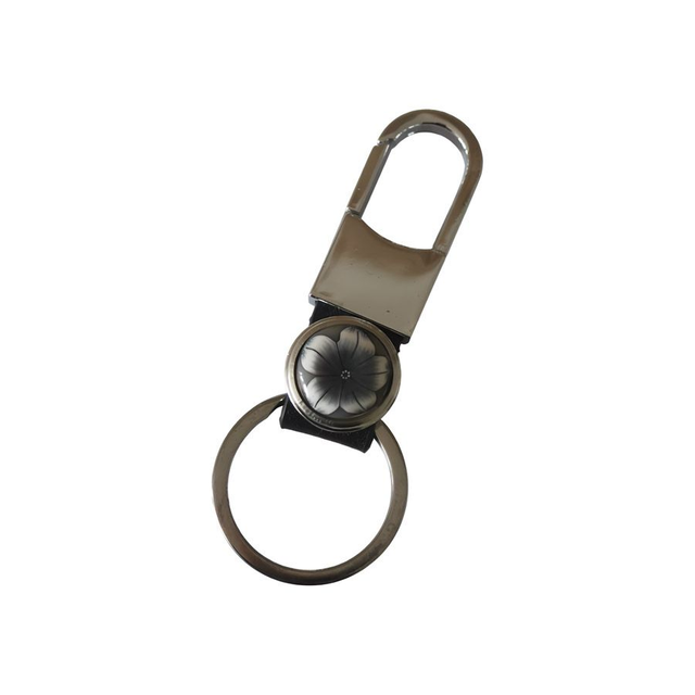 Porte-clés cuir noir fleur noire