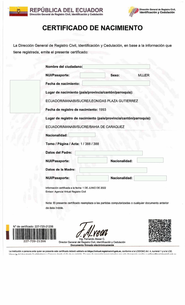 Acte de naissance + Apostille