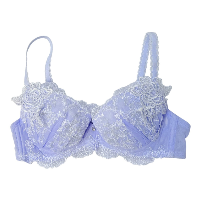 Periwinkle blue floral appliqué intricate embroidered Japanese Bra UK 30A