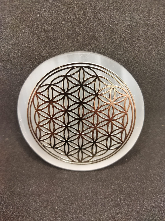 Fleur de vie sur plaque de sélénite