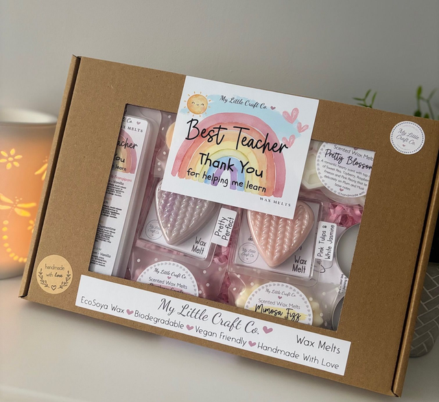 Thank you Teacher, Assistant, Nursery, end of Term Gift, Wax Melt Gift Box, Highly Scented Soy Wax Melts, Choice of Label