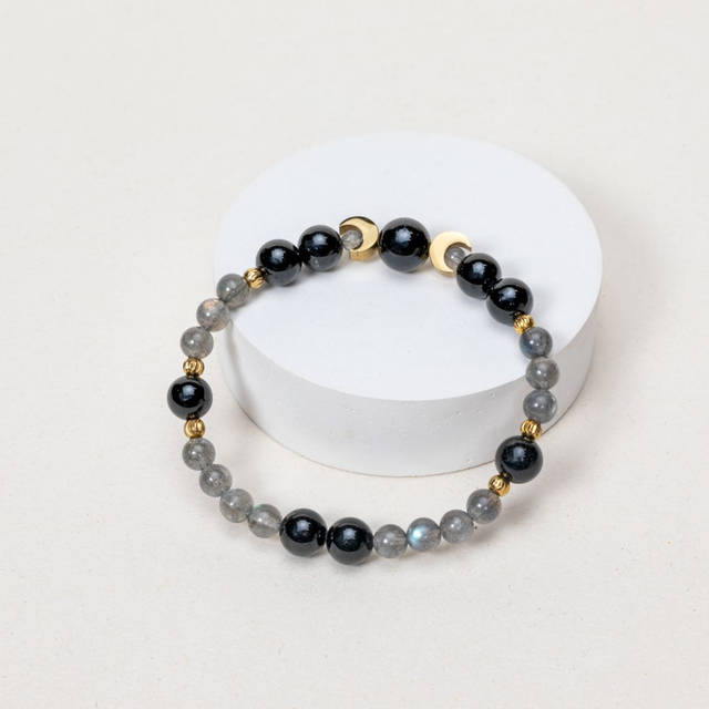 Bracelet Labradorite et Tourmaline - Perles de 6mm