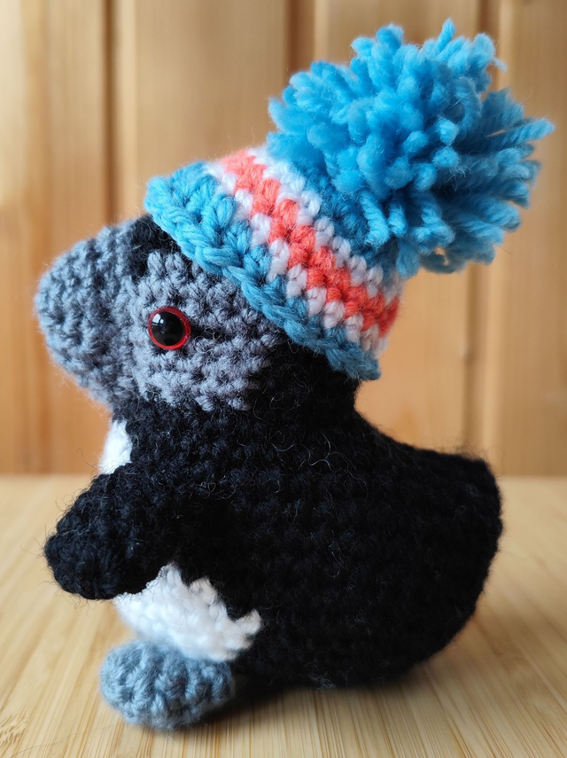 Birdie the small size baby puffin with Icelandic hat (pale colours), (made from merino wool yarn)