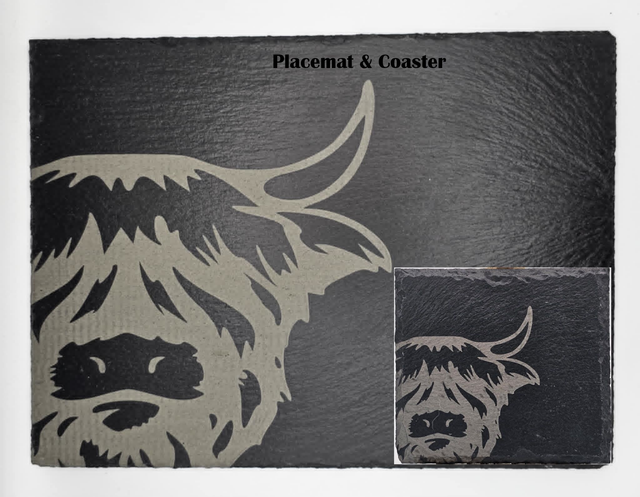 0004. Highland Cow - Slate Coaster &amp; Placemat
