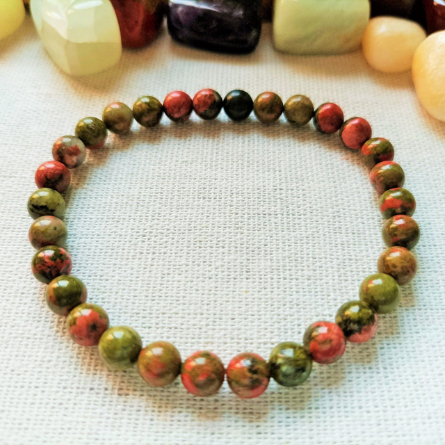 Unakite / Bracelet Boules de 6 mm / Rondes et Polies en Pierres Naturelles