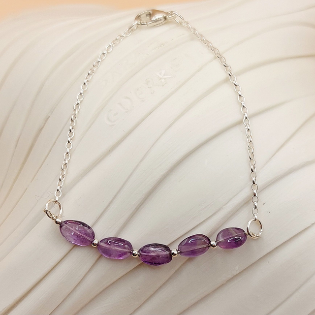 Sterling silver chain bracelet with Amethyst beads