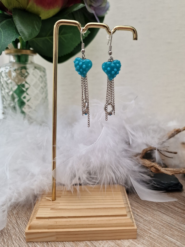 Boucles D&#039;oreilles Argentées Fraise Bleu Bague Argenté Strass