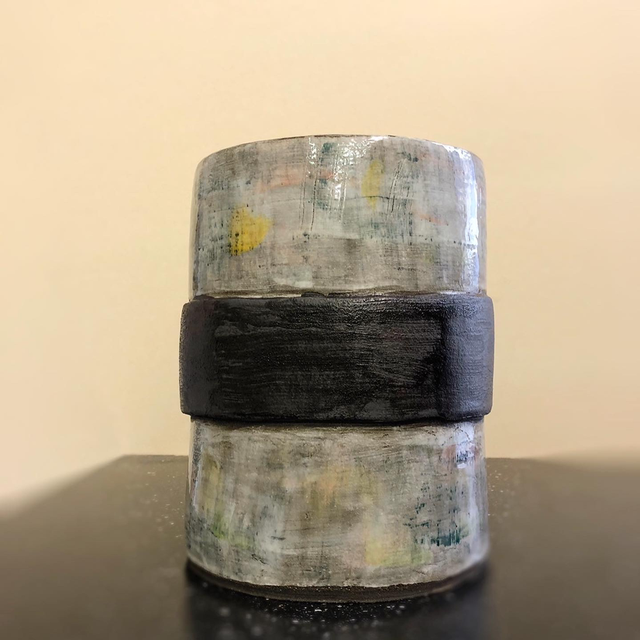 Vase en grès noir avec bandeau noir