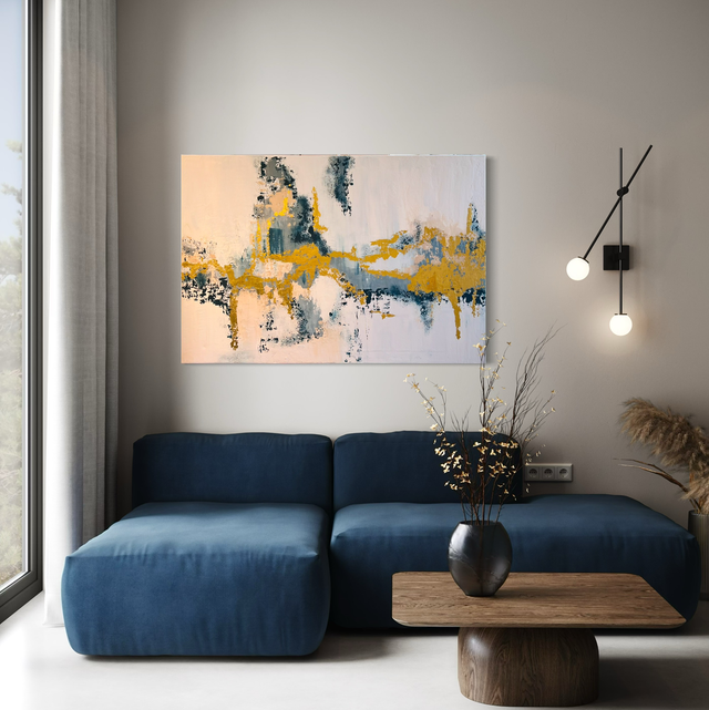 Élégance - art abstrait contemporain - feuille d'or - grand format 