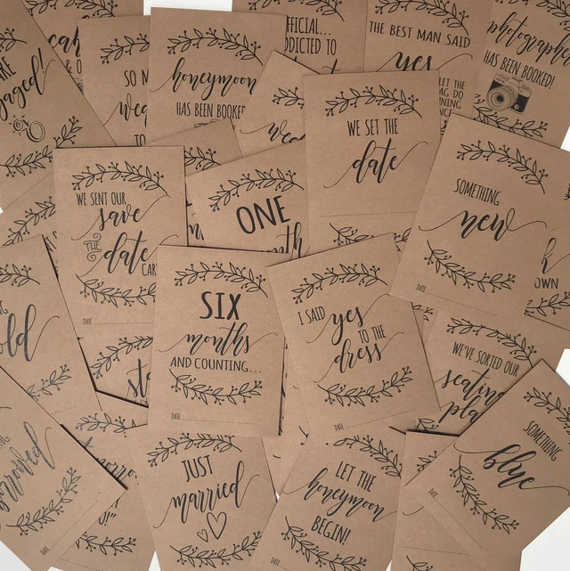 Pack of milestone cards - available in Kraft brown or bright white - perfect for a wedding memory album