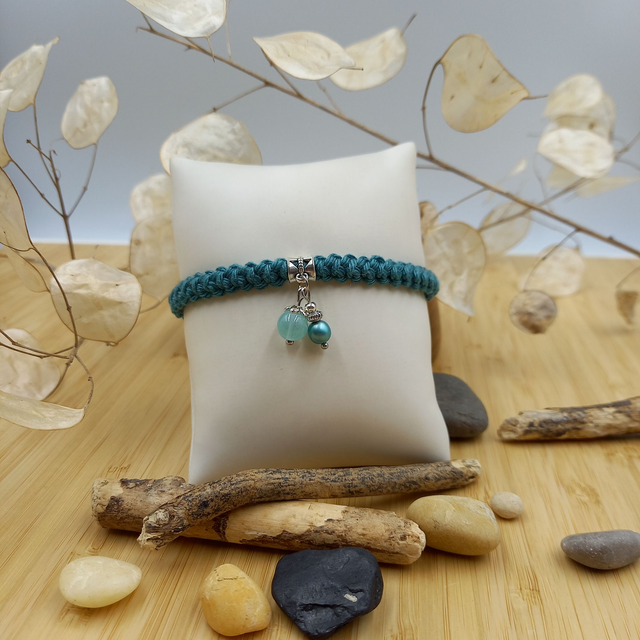 Parure turquoise et argenté - Bracelet crocheté turquoise