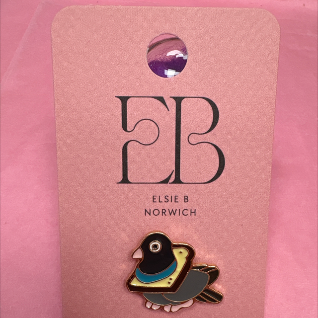 Pin badge pigeon and bread
