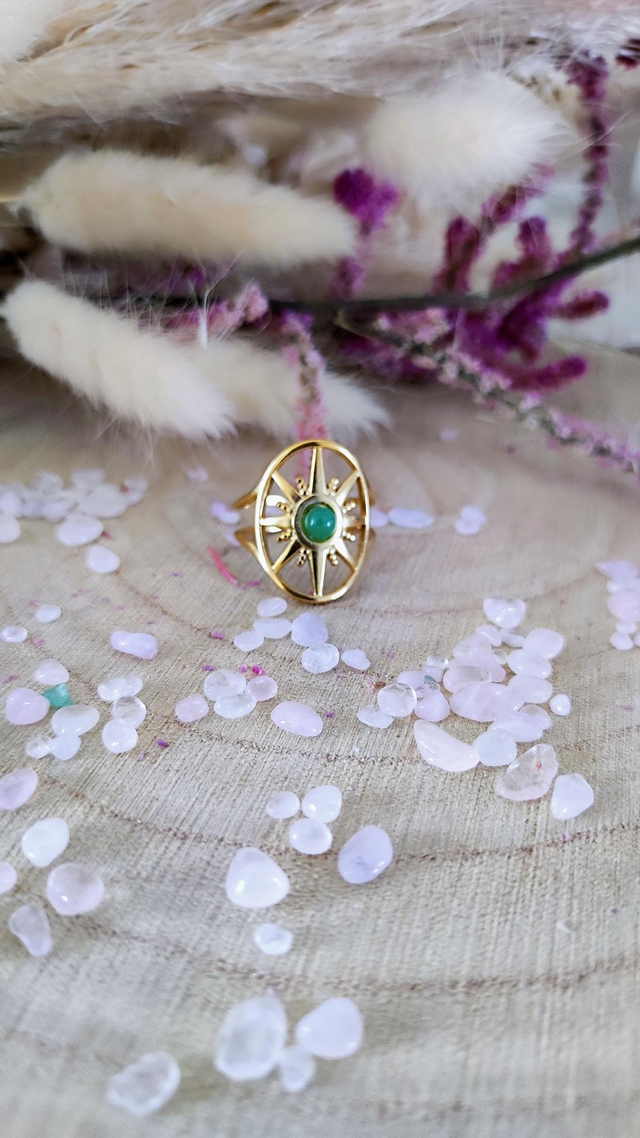 Bague Étoile Aventurine verte acier