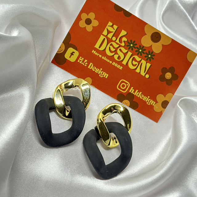 Gold and Black Chain Earrings