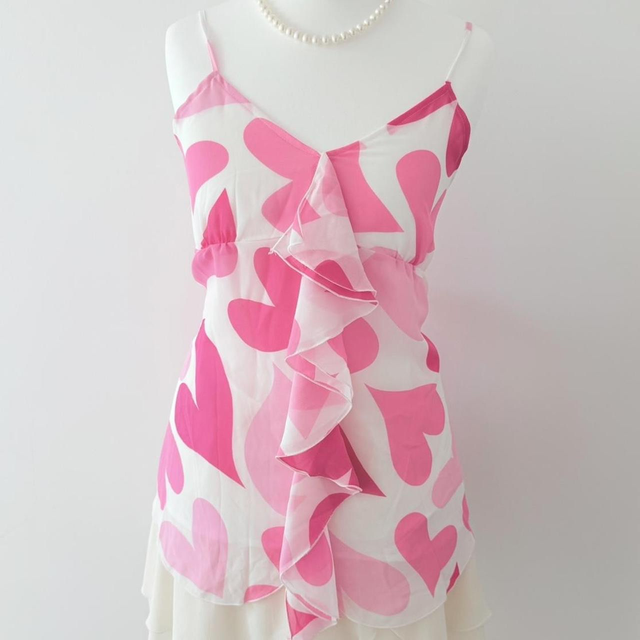 japanese brand coquette pink asymmetrical hem heart cami top 