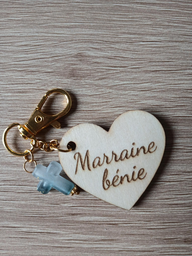 Porte-clé “Marraine bénie” avec croix – Cadeau idéal pour Noël