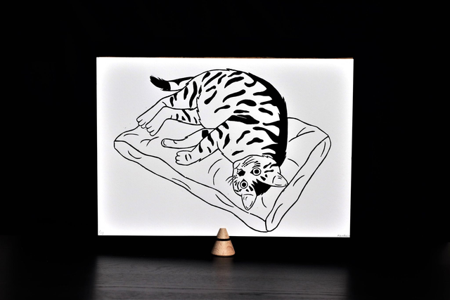 Linogravure A4 chat tigré