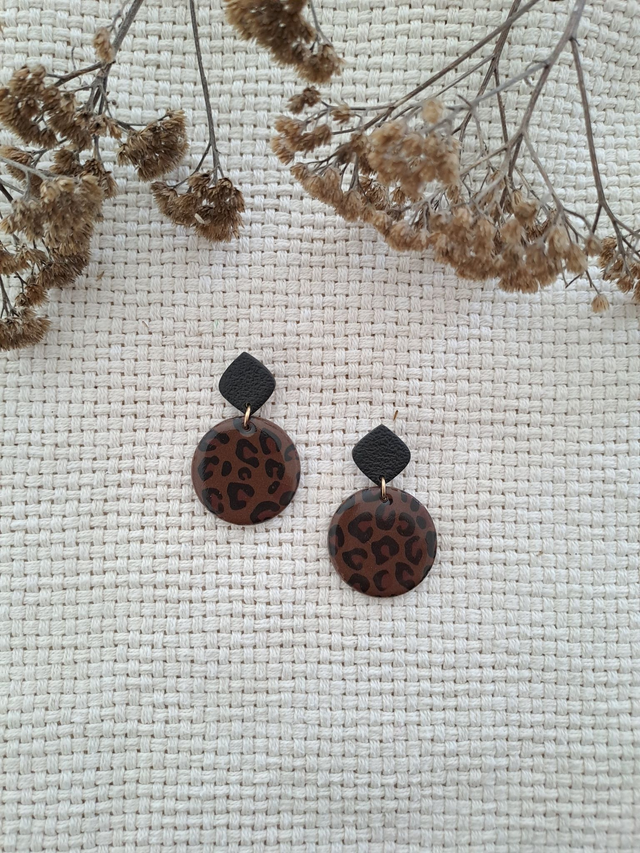 Boucles d'oreilles Graou rond Léopard marron