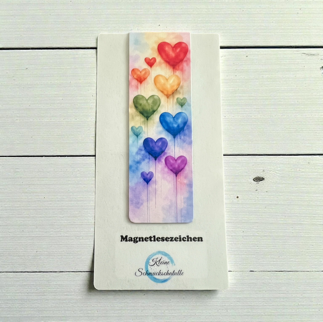  Lesezeichen Herzen Regenbogen - Handgefertigte Magnet-Lesezeichen – Herzmotive