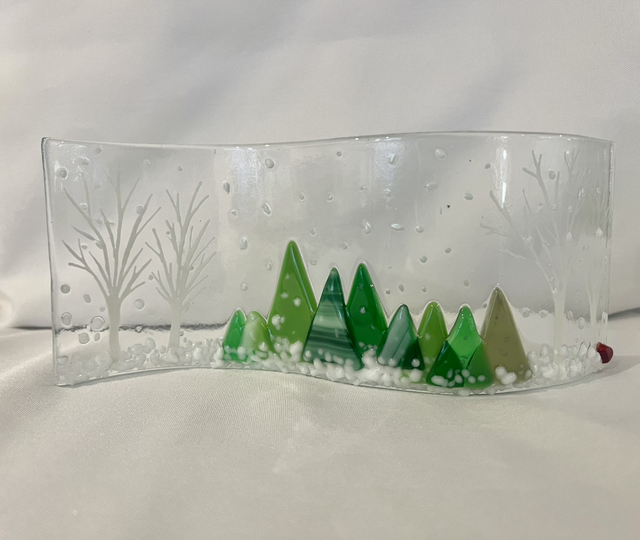 Winter Woodland Wave – Fused Glass Curve