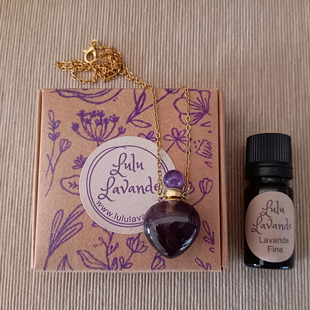 Amethyst Heart Perfume Bottle Necklace – French Lavender Essential Oil with 5ml Refill