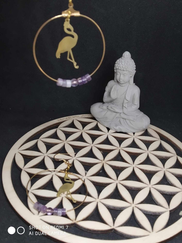 Boucles d'oreilles Flamand Rose  rondelles améthyste 