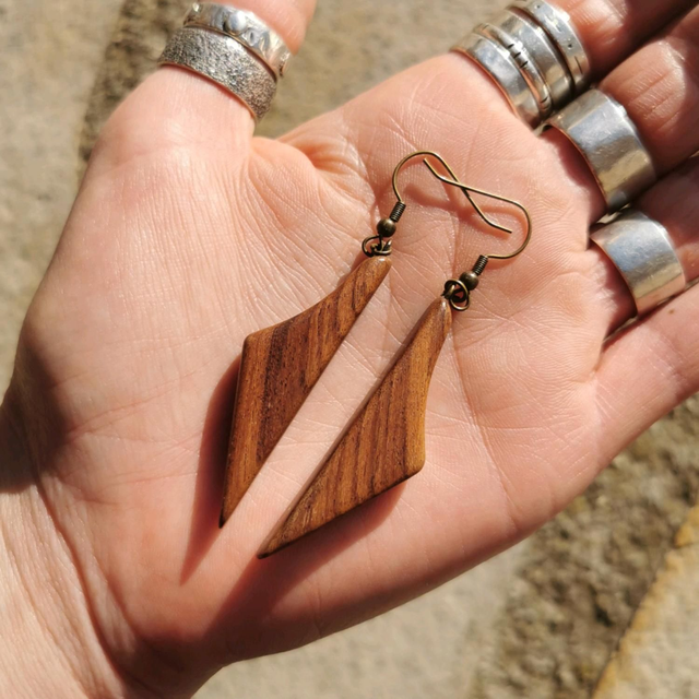 Boucles d'Oreilles en Bois de Palissandre du Honduras et Laiton vieilli 