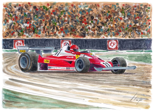 Artimotor onpaper acrílicos 23x31 - 1977 GP España Jarama Niki Lauda (Ferrari 312 T)