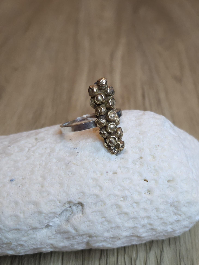 Bronze Bottlebrush ring on silver band