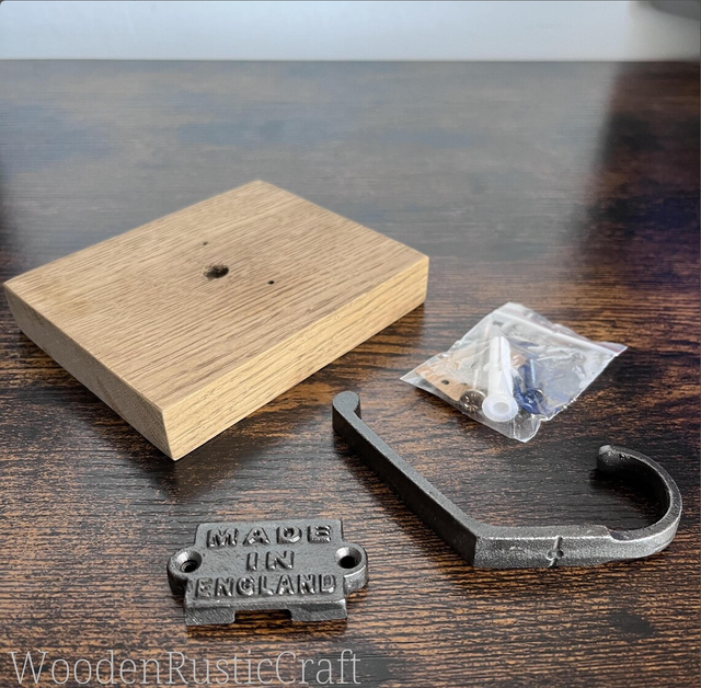 English Oak Wall Hook with Cast Iron Hook