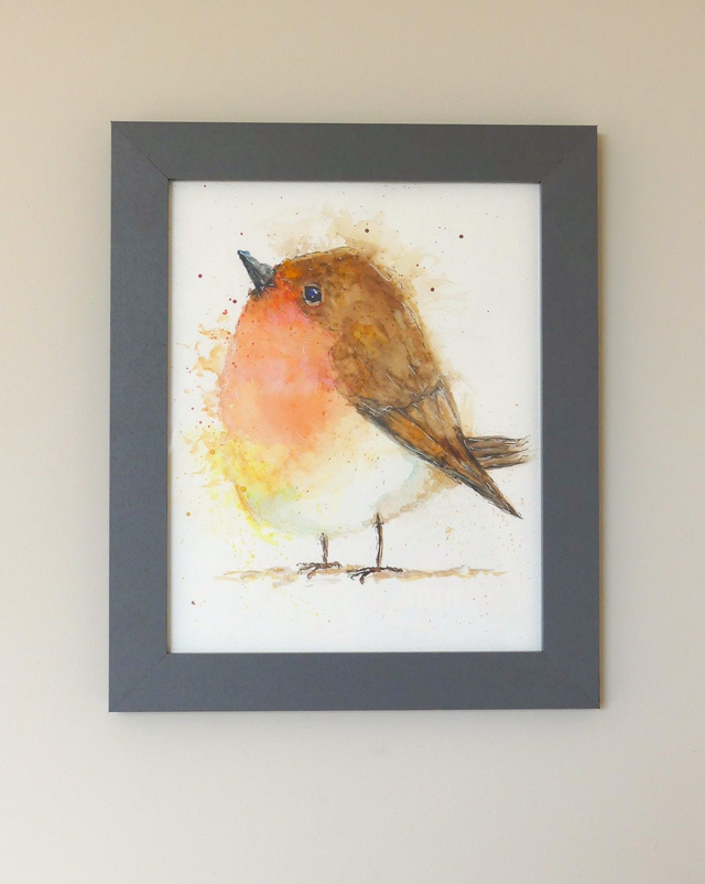 Robin - Original Watercolour Painting Framed 12" x 10"