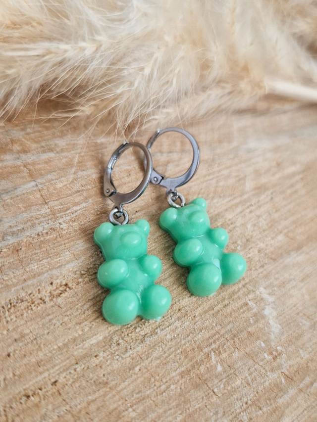 Boucles d'oreilles "Oursons" - Modèle vert
