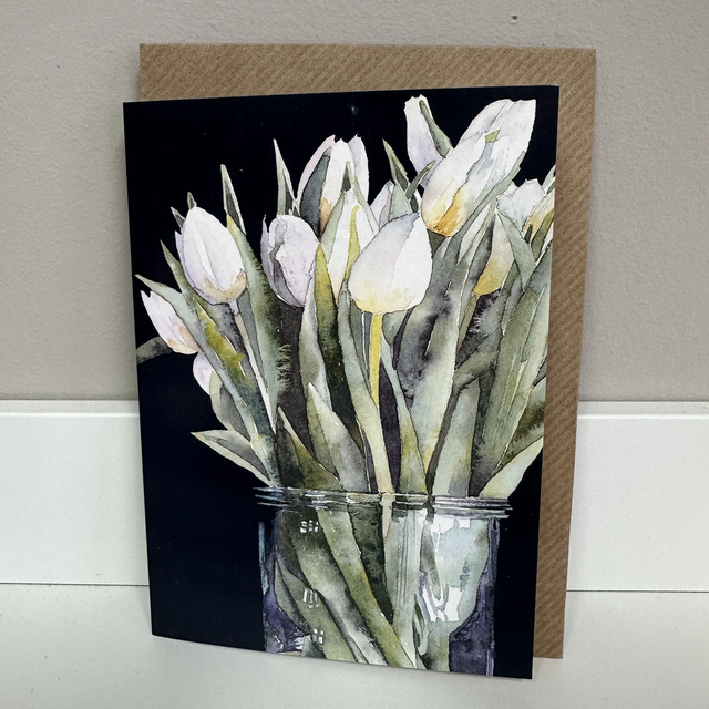 White Tulips Greetings Card 