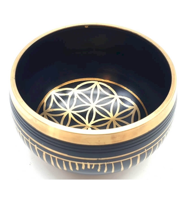 Bol Chantant tibétain Aluminium Fleur de Vie 12cm avec maillet et coussin inclus 
