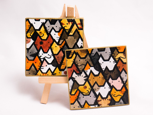 KOTY magnes, kwadratowy kształt, ręcznie malowany, akwarela