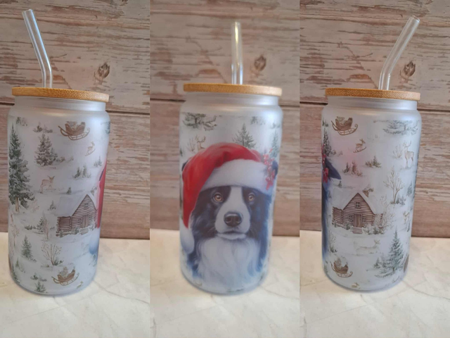 Verre givré border collie de Noël 