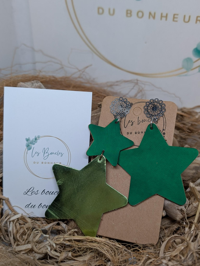 Boucles d'oreilles Asymétrique Étoile vert ds015