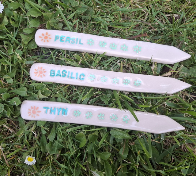 Étiquettes en céramique pour jardin potager – Lot de 3 Herbes Aromatiques
