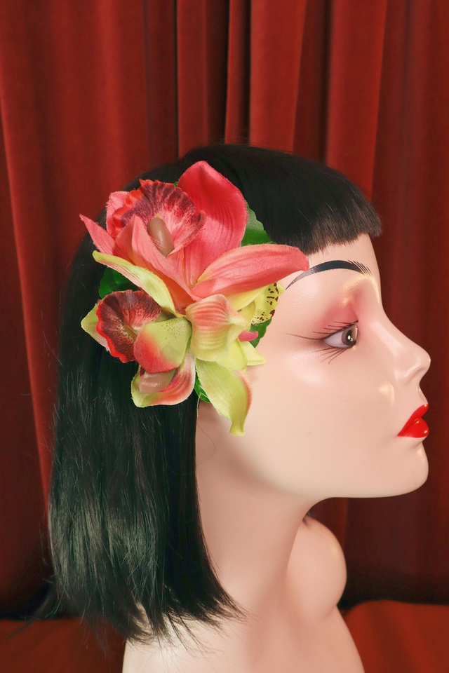 Hair flowers • S • Orchid pink & green