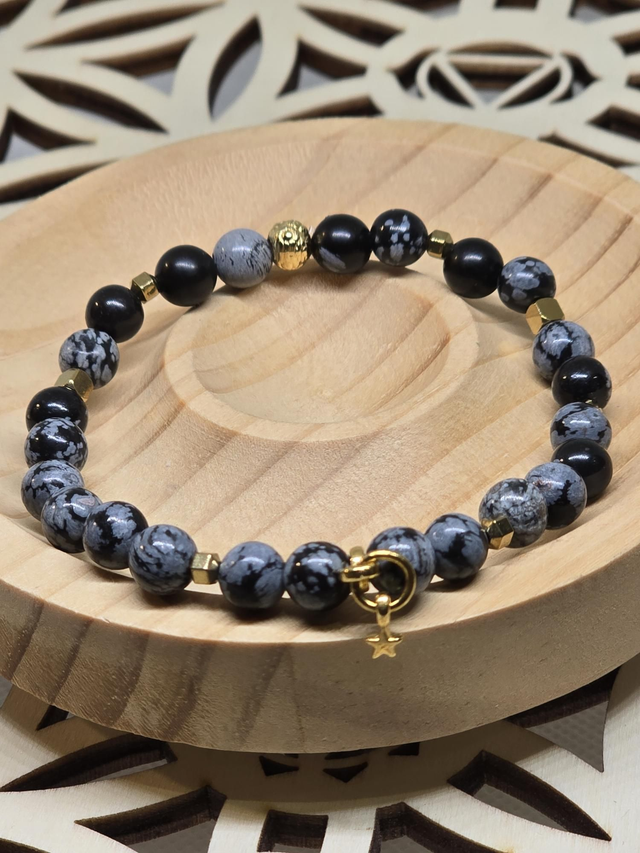 Bracelet Obsidienne flocon 0,6 cm 