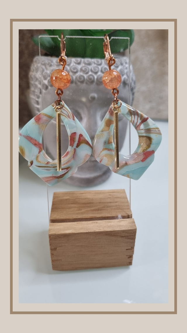 Boucles d'oreilles "bleu été" losange 