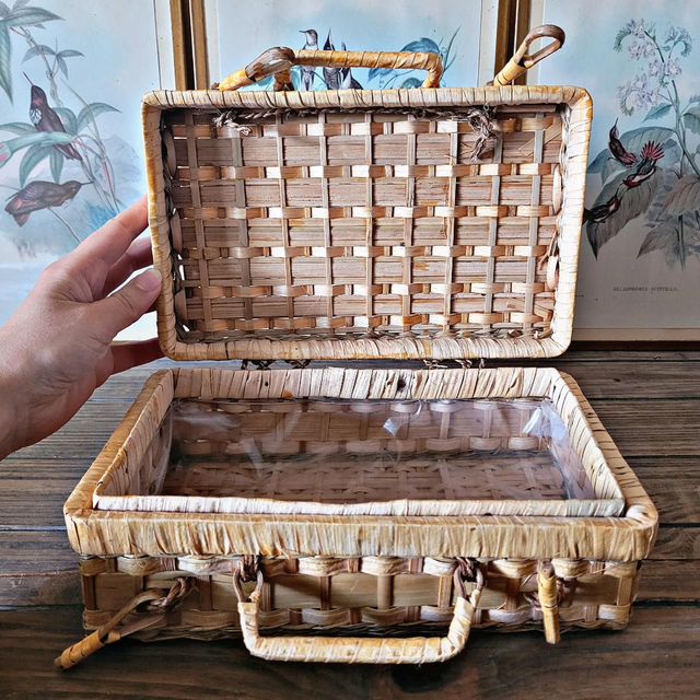 X Valise / valisette en osier tressé couleur marron clair (petit format)