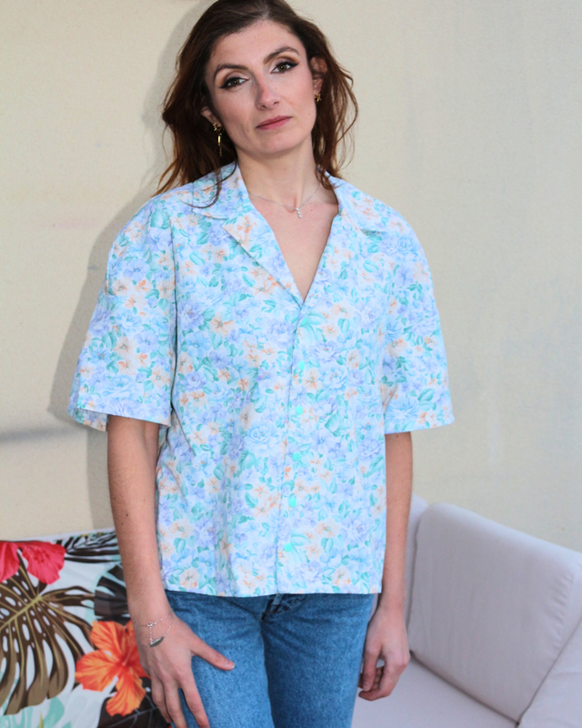 🍃 Chemise Upcyclée – « Douceur Florale & Vintage » – Taille 40
