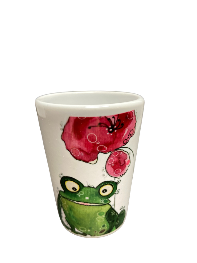 Schnapsglas Keramik "Frosch mit roter Blume"
