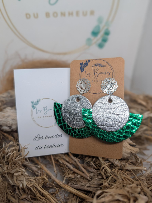 Boucles d'oreilles Dona vert argenté do013