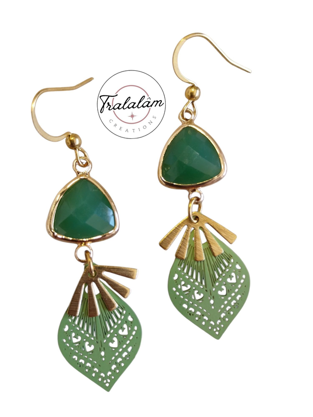 ✨Boucles d&#039;oreilles légères filigranées pierre vert émeraude✨(157BO)