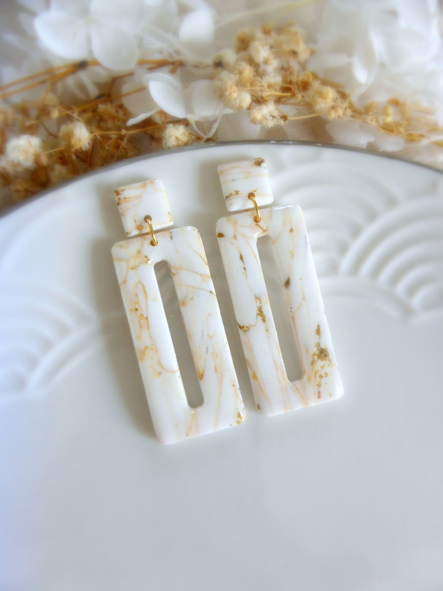 Boucles d'oreilles rectangulaires - Crème d'or
