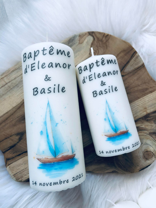 Bougie baptême thème bateau, voilier