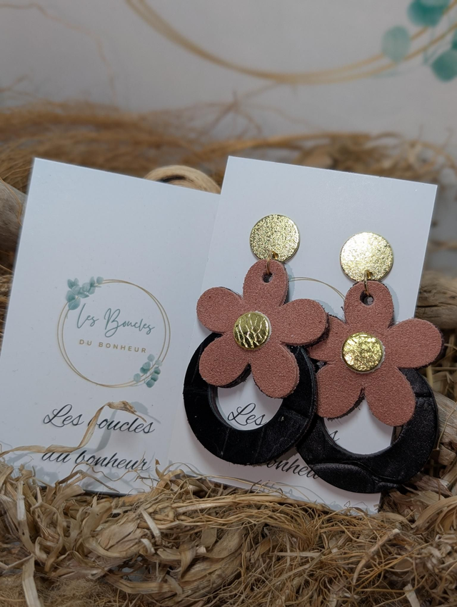 Boucles d'oreilles Baby Marguerite rose noir mo2022