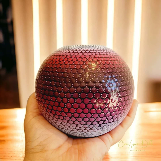 Grand bougeoir sphère en plâtre - dot painting/pointillisme